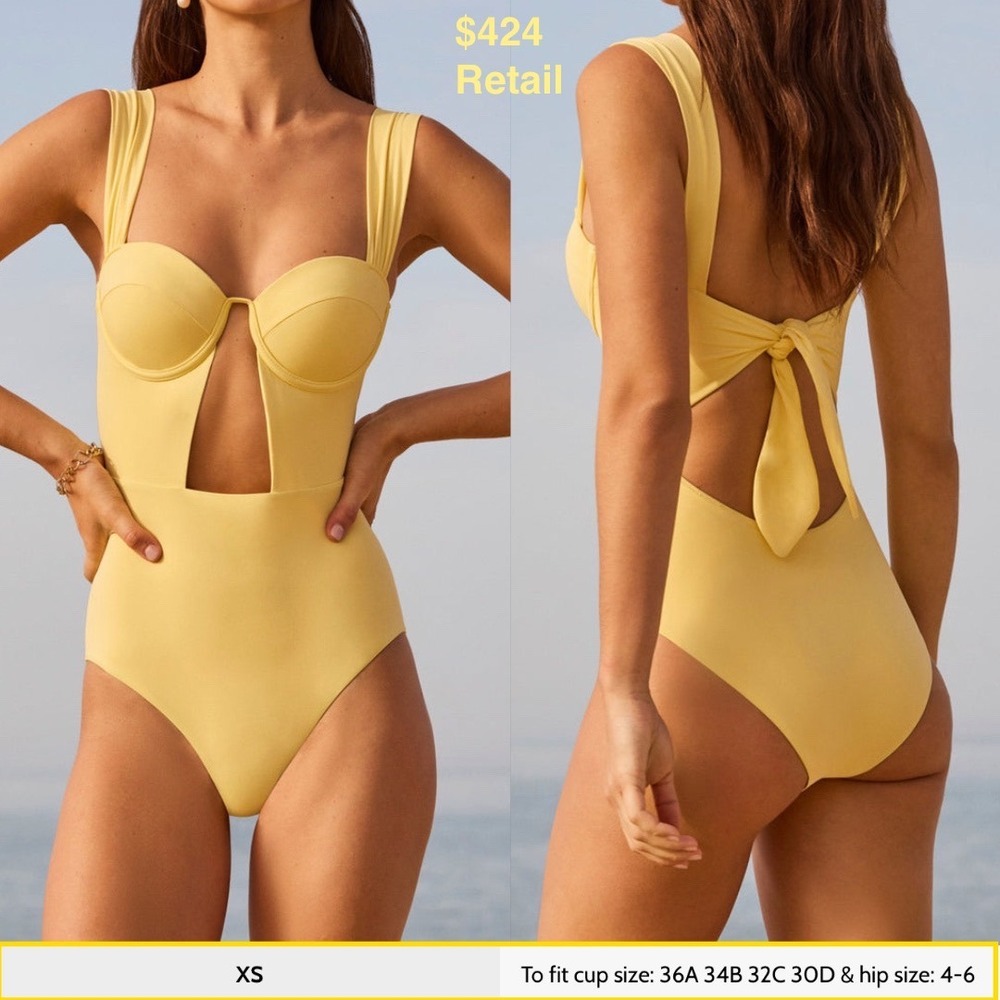ARABELLA LONDON The Bustier Bodysuit Size XS Yellow Retro Glam Cutout Swimsuit